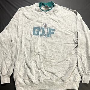 Vintage 90s Oneita Golf Sweatshirt XL Gray Teal Golfer Graphic Crewneck
